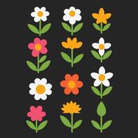 enkel abstrakt hand dragen olika former och platt blomma. natur blommor och löv illustration på vit bakgrund vektor