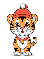 söt tiger - tecknad serie djur- karaktär. illustration i platt stil isolerat på grå bakgrund. vektor