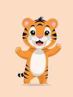 süß Tiger - - Karikatur Tier Charakter. Illustration im eben Stil isoliert auf grau Hintergrund. vektor