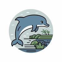 söt delfiner i olika poser tecknad serie illustration vit bakgrund vektor