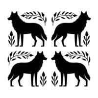 Wolf , druckbar Sammlung, Heulen Wolf, drei Wölfe auf Felsen, wild Tier, Mut und Mut Symbol, Symbol Zeichnung Schwarz, Weiß Hintergrund vektor