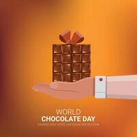 värld choklad dag kreativ annonser design. värld choklad dag, juli 7, choklad bakgrund 3d illustration. vektor