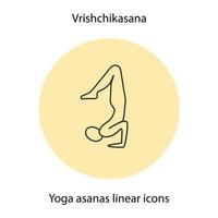 vrishchikasana yoga position linjär ikon. tunn linje illustration. yoga asana kontur symbol. vektor isolerade konturritning