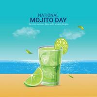 nationell mojito dag kreativ annonser design. nationell mojito dag, juli 11, 3d illustration vektor