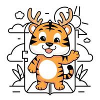 süß Tiger - - Karikatur Tier Charakter. Illustration im eben Stil isoliert auf grau Hintergrund. vektor