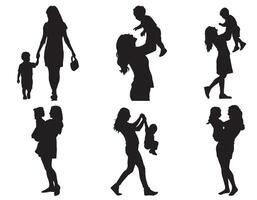 silhuett av mor och barn illustration för mödrar dag vektor