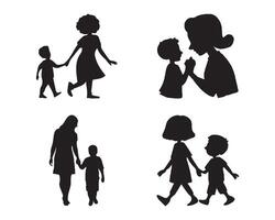 mon und Sohn oder Mutter und Sohn schwarz Silhouetten Illustration. glücklich Mutter Tag Konzept vektor