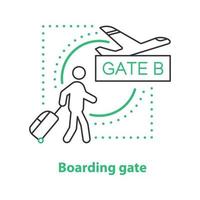 Boarding Gate Konzept Symbol. Abfahrt Idee dünne Linie Abbildung. Vektor isolierte Umrisszeichnung