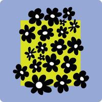 abstrakt einfarbig Blumen- mit Neon- Grün drucken, retro Blumen Neon- Farbe, nahtlos Hintergrund mit süß Blumen, Sommer- Gelb Hintergrund mit schwarz Blumen, Sommer- adrett Gelb schwarz Hippie Blume vektor
