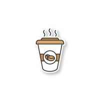 kaffe att gå patch. kaffekopp för engångsbruk med lock. färg klistermärke. vektor isolerade illustration