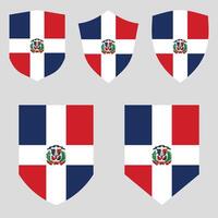 uppsättning av Dominikanska republik flagga i skydda form ram vektor