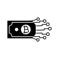 digitala pengar glyfikon. bitcoin. kryptovaluta. e-betalning. siluett symbol. papperspengar med chipset väg. kryptovaluta. e-pengar. negativt utrymme. vektor isolerade illustration