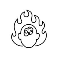 Ausbrennen. ein Kopf Illustration mit groß Feuer um seine Kopf zu vertreten Ausbrennen oder überdenken Ausgabe. vektor