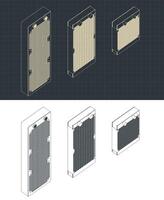 vatten kyl- radiatorer isometrisk ritningar uppsättning vektor