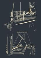 rosett och däck av en segling Yacht skisser vektor