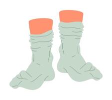 Mensch Füße tragen Baumwolle Socken. Hand gezeichnet Füße im Socken, Paar Füße im entspannt Position eben isoliert Illustration. weiblich Füße auf Weiß Hintergrund vektor