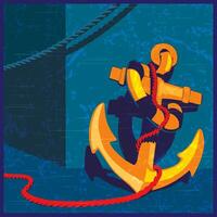 Schiff Anker und Rettungsring mit Seil. nautisch Thema Jahrgang vektor