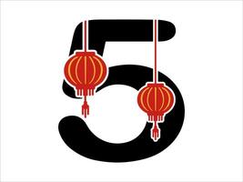 kinesisk lykta alfabet siffra 5 vektor