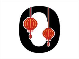 Chinesisch Laterne Alphabet Nummer 0 vektor