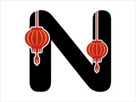 kinesisk lykta alfabet brev n vektor