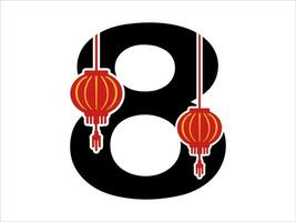 kinesisk lykta alfabet siffra 8 vektor