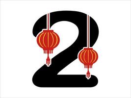 kinesisk lykta alfabet siffra 2 vektor
