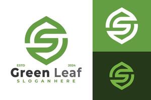 brev s monogram grön blad logotyp design symbol ikon illustration vektor