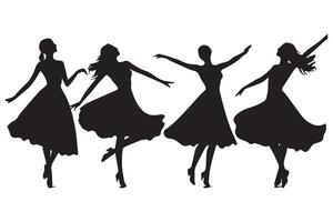 Gruppe von Menschen Tanzen Silhouette Illustration isoliert auf Weiß Hintergrund vektor