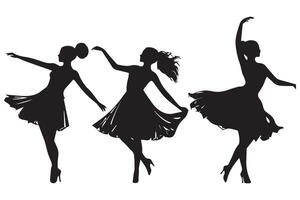 uppsättning av svart silhuett dansare flicka vit bakgrund vektor