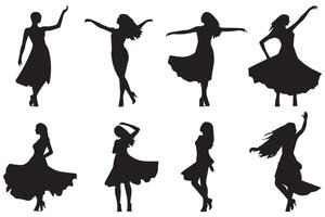 svart silhuett av dans flickor på vit bakgrund vektor