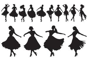 Gruppe von Menschen Tanzen Silhouette Illustration isoliert auf Weiß Hintergrund vektor