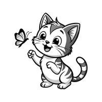 süß glücklich Katze und Schmetterling vektor