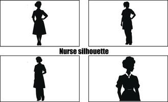 sjuksköterska kvinna silhuetter uppsättning, silhuetter av sjuksköterska i sjukhus svart ClipArt samling vektor