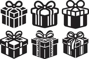 Geschenk Box Illustration einstellen zum Geburtstag oder Hochzeit gegenwärtig. fröhlich Weihnachten und glücklich Neu Jahr Geschenk Kasten. vektor
