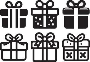 Geschenk Box Symbol Illustration einstellen zum Geburtstag oder Hochzeit gegenwärtig. fröhlich Weihnachten und glücklich Neu Jahr Geschenk Kasten. vektor