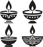 glücklich Diwali Öl Lampe einstellen Illustration. vektor