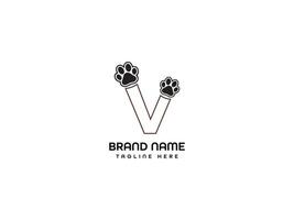 Hund Pfote mit Negativ Raum v Brief Logo Design vektor