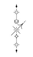 sagittarius zodiaken tecken och symbol svartarbete tatuering. helig geometri horoskop tatuering design, mystiker symbol av konstellation. ny skola dotwork, linje konst minimalistisk stil tatuering. vektor