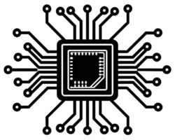 schwarz Prozessor Symbol isoliert auf schwarz Hintergrund vektor