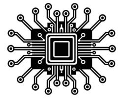 schwarz Prozessor Symbol isoliert auf schwarz Hintergrund vektor