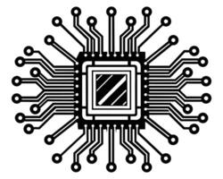schwarz Prozessor Symbol isoliert auf schwarz Hintergrund vektor