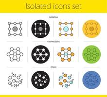 abstrakte Symbole Icons Set. lineare, schwarze und farbige Stile. Isolation, Verbindungen, Chaos-Konzepte. isolierte vektorillustrationen vektor