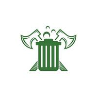 Müll Behälter Reinigung mit Axt Werkzeug Logo Design Vorlage vektor