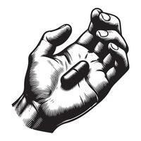 nackt Hand halten ein Pille, schwarz Farbe Silhouette vektor