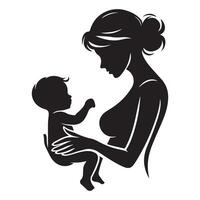 mor innehav bebis söner hand, svart Färg silhuett vektor