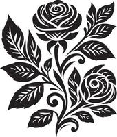 dekorativ Rose mit Blätter, schwarz Farbe Silhouette vektor
