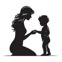 Mutter halten Baby Söhne Hand, schwarz Farbe Silhouette vektor