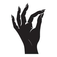 närbild kvinna hand framställning plockning gest, svart Färg silhuett vektor