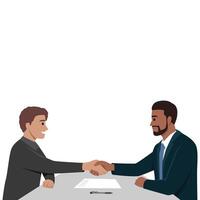 företag man partnerskap början. affärsman partners skakning händer efter signering avtal. vektor