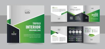 interiör design fyrkant trifold broschyr, modern interiör design portfölj layout mall vektor